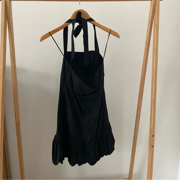 NWT Zara Linen Drop Waist Halter Neck Bubble Hem Mini Dress in Black - M - Picture 7 of 8